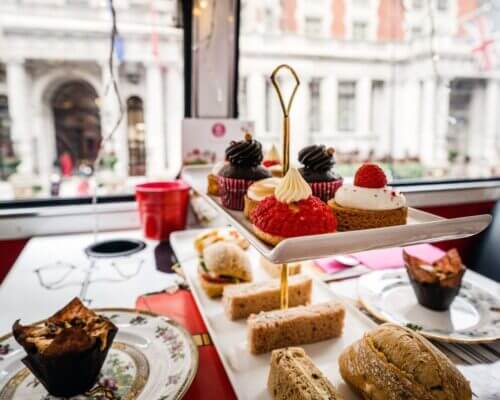Picture of afternoon tea platter of sandwiches, scones, and cakes