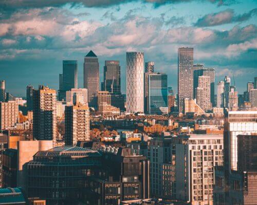 Saturated picture of london skyline at sunset