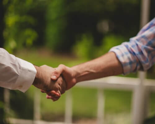 A picture of two people shaking hands to reflect mediation.