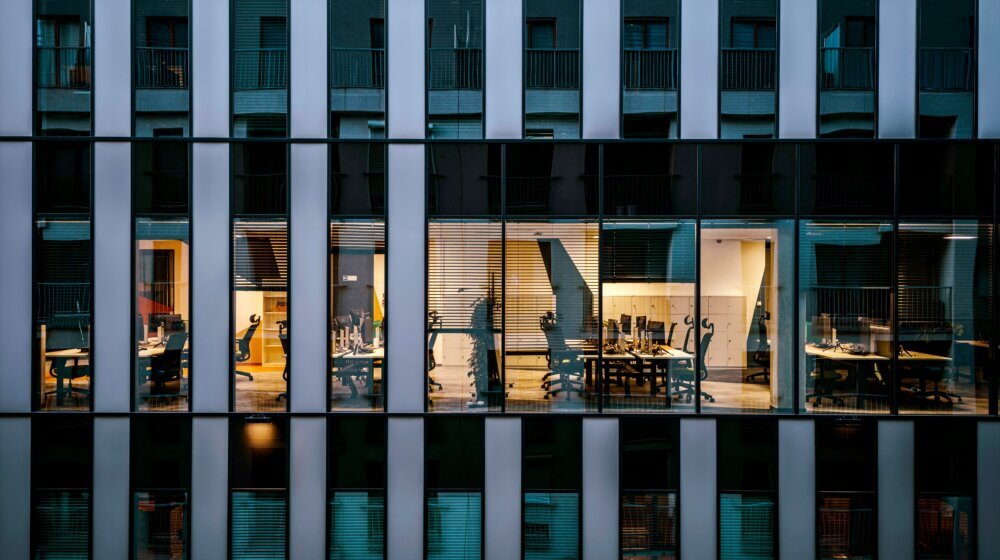 empty office in building lit up