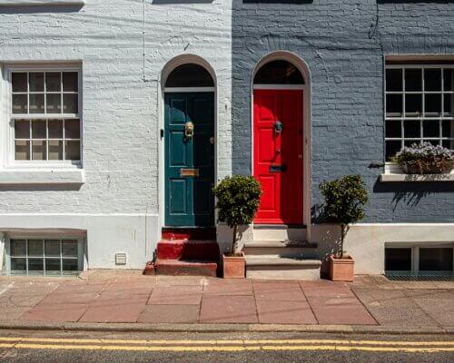 two colour front doors to residential houses